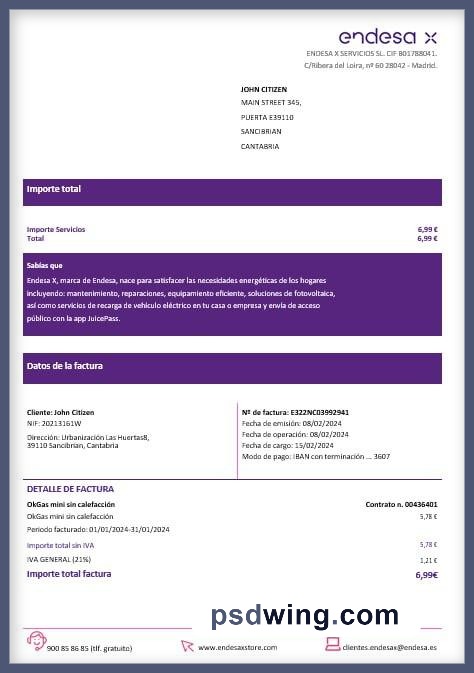Spain Barcelona Endesa X Electricity Utility Bill